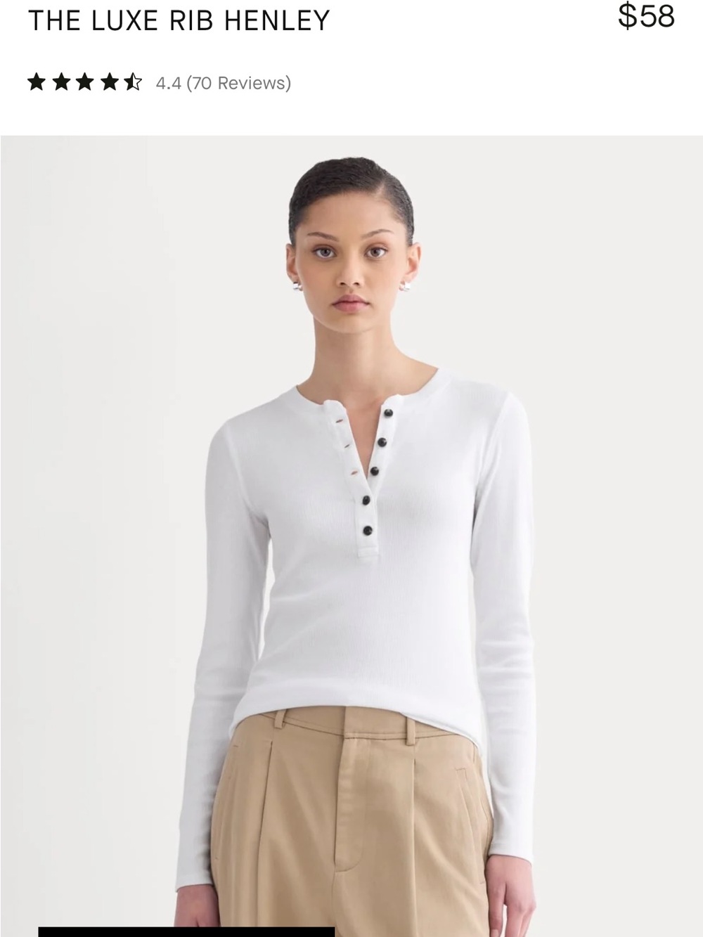 Everlane The Luxe Rib Henley Long-Sleeve Top - White